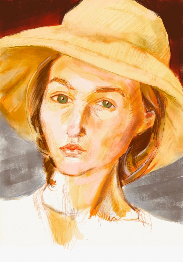 portrait of a young woman in a wide brimmed hat